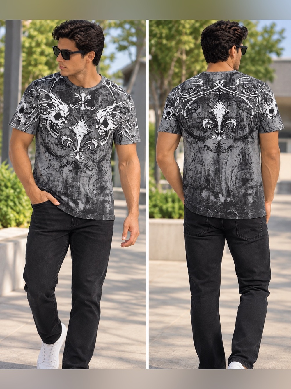 Eight Eight Brand Skull Graphic T-Shirt Large